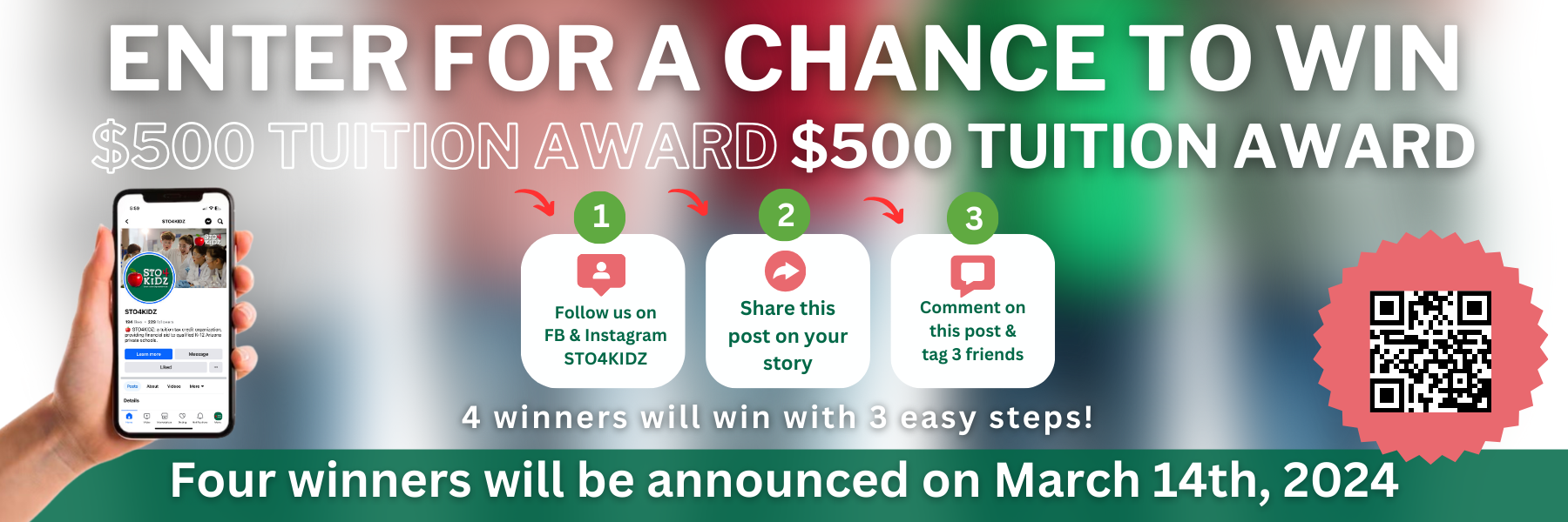 STO4KIDZ Enter for a chance to win $500 in tuition.